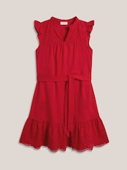 Hobbs Red Romy Sleeveless Broderie Detailing Jersey Dress - Image 5 of 5
