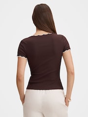 Forever New Brown Rebecca Scallop Trim T-Shirt - Image 2 of 5
