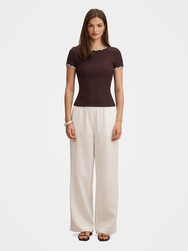 Forever New Brown Rebecca Scallop Trim T-Shirt - Image 5 of 5 Forever New Brown Rebecca Scallop Trim T-Shirt - Image 5 of 5