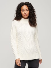 Superdry White 100% Cotton High Neck Cable Knit Jumper - Image 1 of 6
