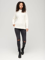 Superdry White 100% Cotton High Neck Cable Knit Jumper - Image 2 of 6