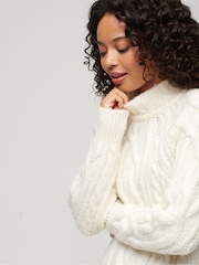 Superdry White 100% Cotton High Neck Cable Knit Jumper - Image 3 of 6