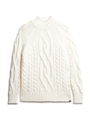 Superdry White 100% Cotton High Neck Cable Knit Jumper - Image 4 of 6