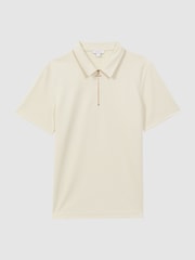 Reiss Ecru Floyd Slim Fit Half-Zip Polo Shirt - Image 2 of 5