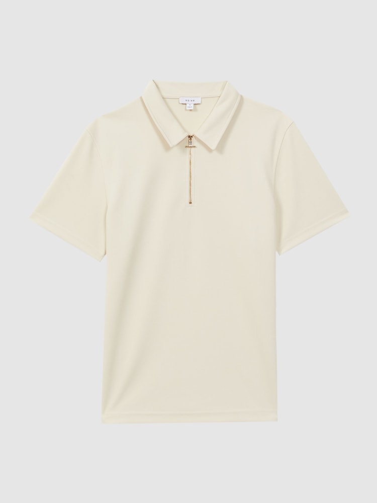Reiss Ecru Floyd Slim Fit Half-Zip Polo Shirt - Image 2 of 5