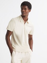 Reiss Ecru Floyd Slim Fit Half-Zip Polo Shirt - Image 4 of 5
