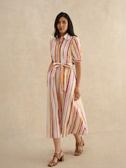 Hobbs Cressida Kurzarm-Midikleid mit Kragen und Bindegürtel - Bild 1 von 4