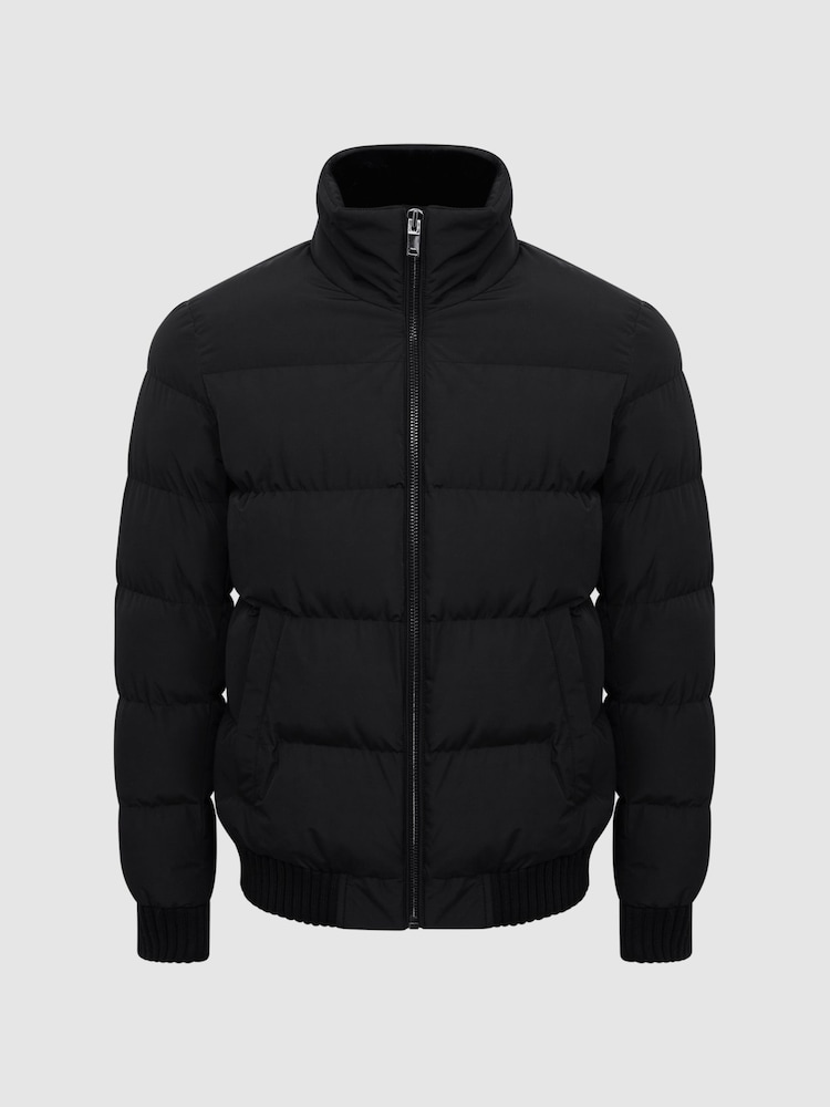 Reiss Black Frost Faux Fur Trim Puffer Jacket - Image 2 of 5