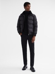 Reiss Black Frost Faux Fur Trim Puffer Jacket - Image 3 of 5