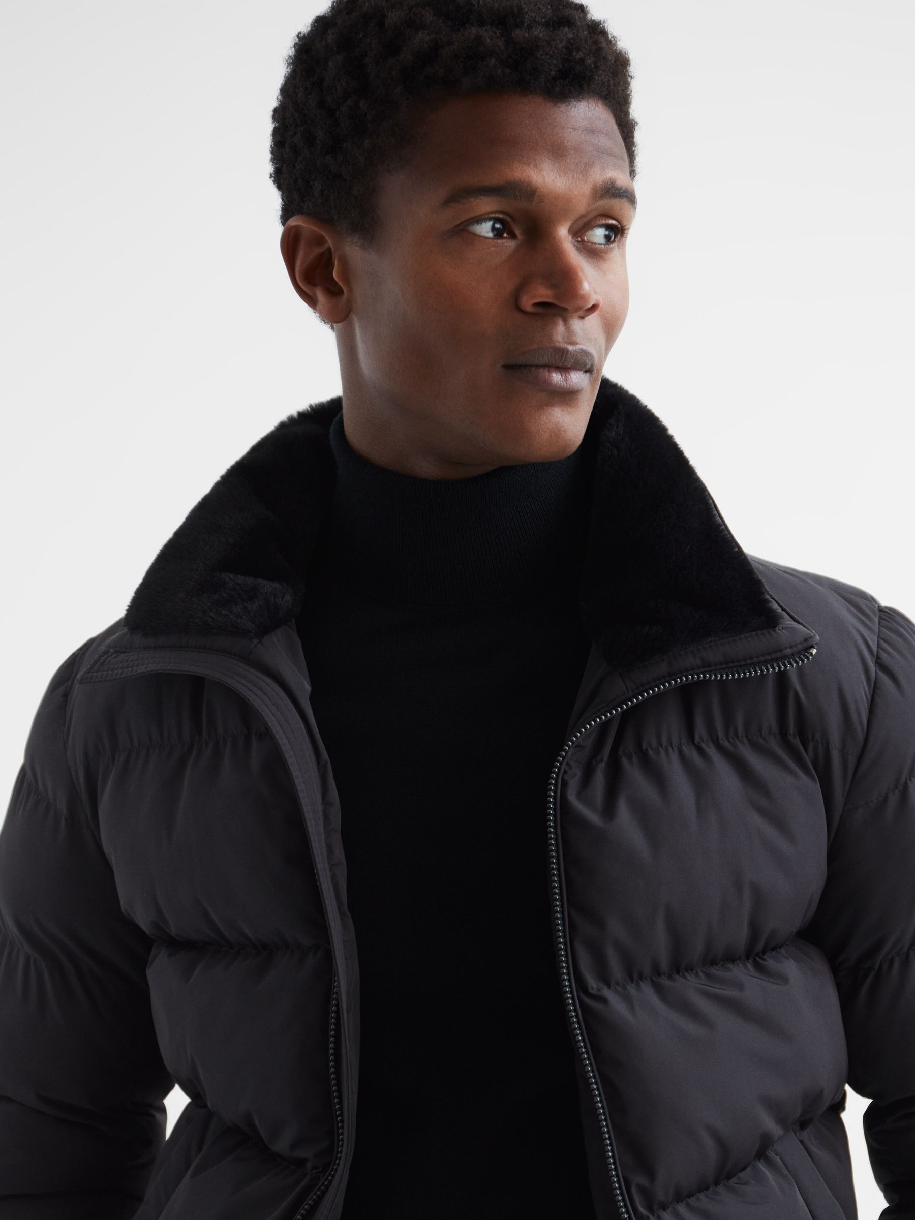 Faux fur trim puffer jacket deals
