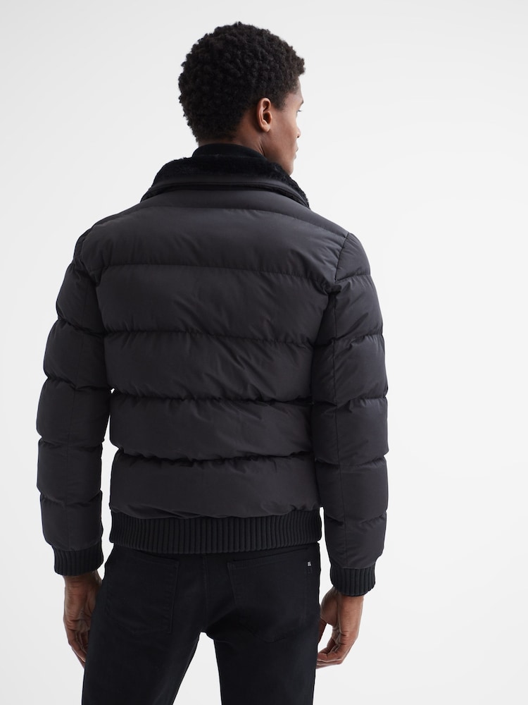 Reiss Black Frost Faux Fur Trim Puffer Jacket - Image 5 of 5