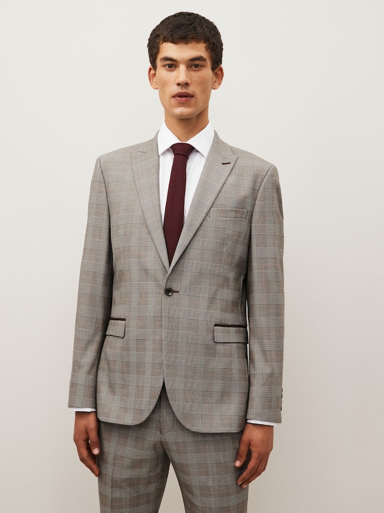Taupe Slim Check Suit: Jacket - Image 1 of 10