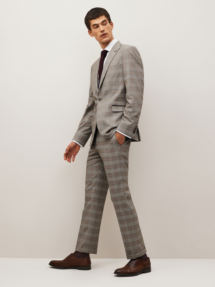 Taupe Slim Check Suit: Jacket - Image 2 of 10