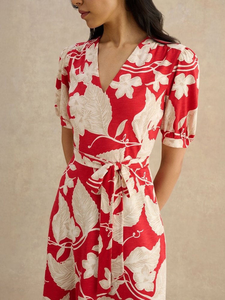 red floral wrap dress short sleeve Floral Red V-neck Short Sleeve Wrap Dress