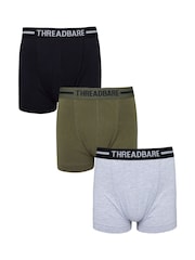 Threadbare Black/Khaki/Grey Dark Black Hipster Boxers 3 Pack - Image 1 of 4