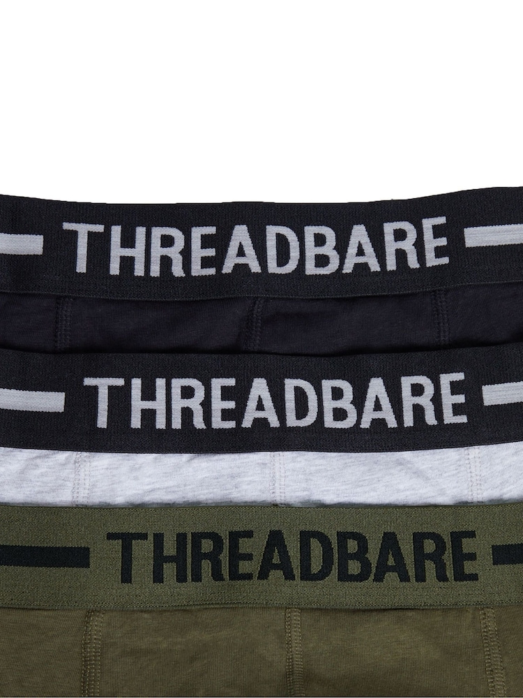 Threadbare Black/Khaki/Grey Dark Black Hipster Boxers 3 Pack - Image 4 of 4