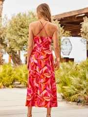 Sosandar Red V-Neck Cross Strap Split Hem Dress - Image 2 of 5