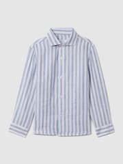Reiss Soft Blue Herringbone Stripe Ruban 13-14 yrs Linen Cutaway Collar Shirt - Image 1 of 4