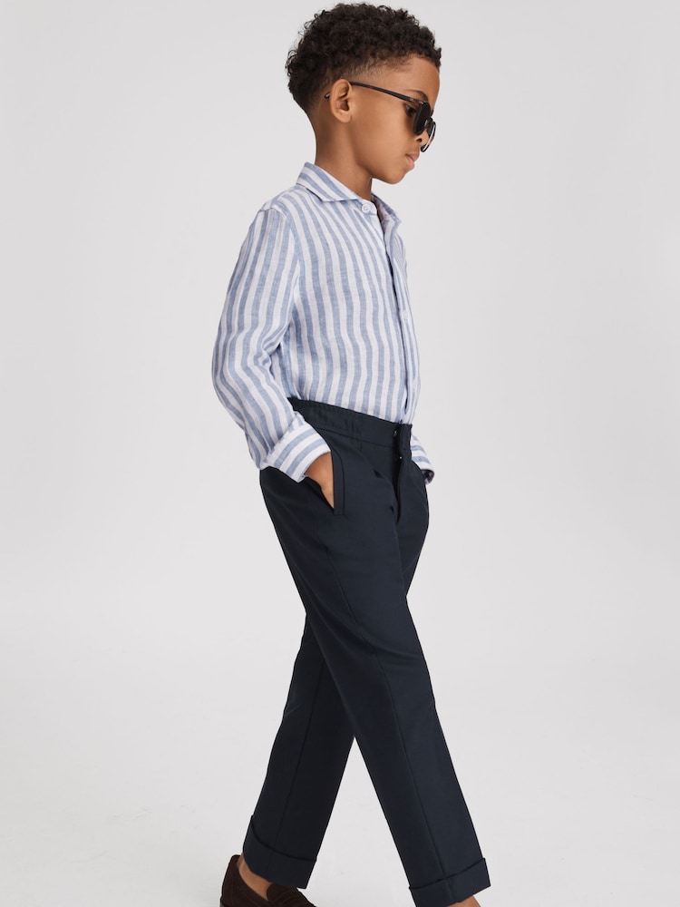 Reiss Soft Blue Herringbone Stripe Ruban 13-14 yrs Linen Cutaway Collar Shirt - Image 2 of 4