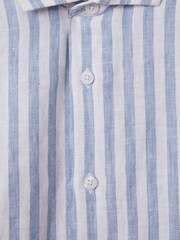 Reiss Soft Blue Herringbone Stripe Ruban 13-14 yrs Linen Cutaway Collar Shirt - Image 4 of 4