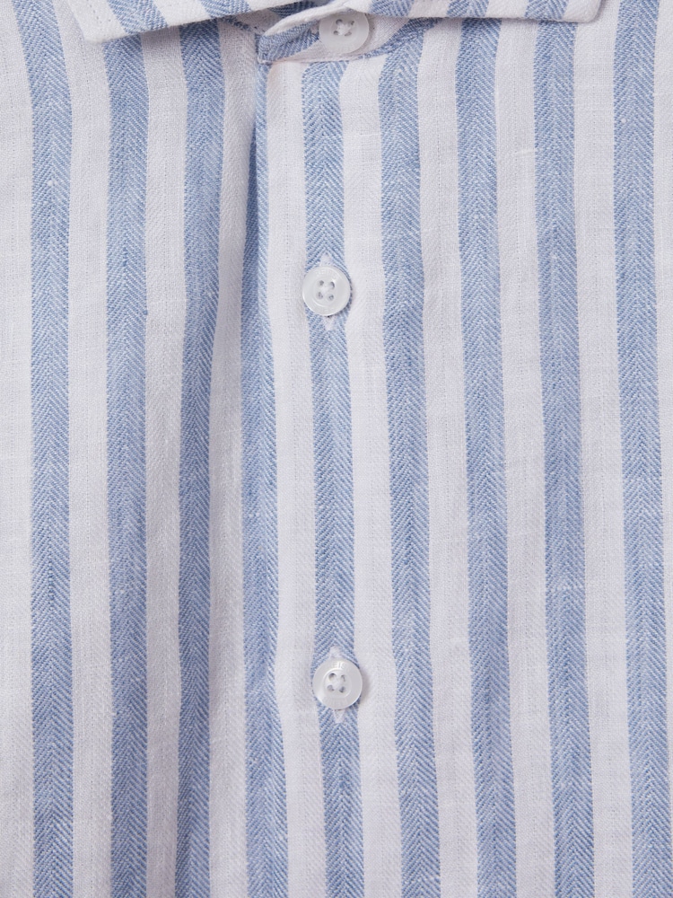 Reiss Soft Blue Herringbone Stripe Ruban 13-14 yrs Linen Cutaway Collar Shirt - Image 4 of 4