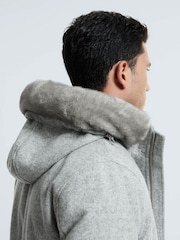 Reiss Grey Melange Tremezzo Atelier Wool Blend Removable Faux Fur Hooded Coat - Image 4 of 9