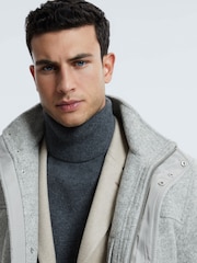 Reiss Grey Melange Tremezzo Atelier Wool Blend Removable Faux Fur Hooded Coat - Image 7 of 9