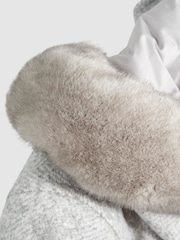 Reiss Grey Melange Tremezzo Atelier Wool Blend Removable Faux Fur Hooded Coat - Image 8 of 9