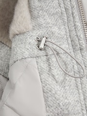 Reiss Grey Melange Tremezzo Atelier Wool Blend Removable Faux Fur Hooded Coat - Image 9 of 9