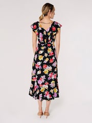 Apricot Black Multi Watercolour Floral Midi Dress - Image 2 of 4