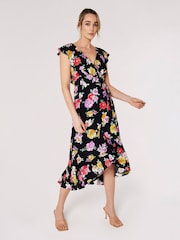 Apricot Black Multi Watercolour Floral Midi Dress - Image 3 of 4