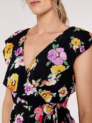 Apricot Black Multi Watercolour Floral Midi Dress - Image 4 of 4