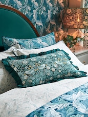 Clarke & Clarke Teal Blue 100% Cotton William Morris Strawberry Thief Ruffle Edge Cushion - Image 1 of 4