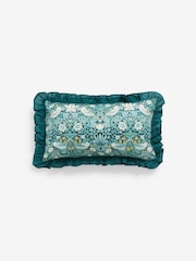 Clarke & Clarke Teal Blue 100% Cotton William Morris Strawberry Thief Ruffle Edge Cushion - Image 2 of 4