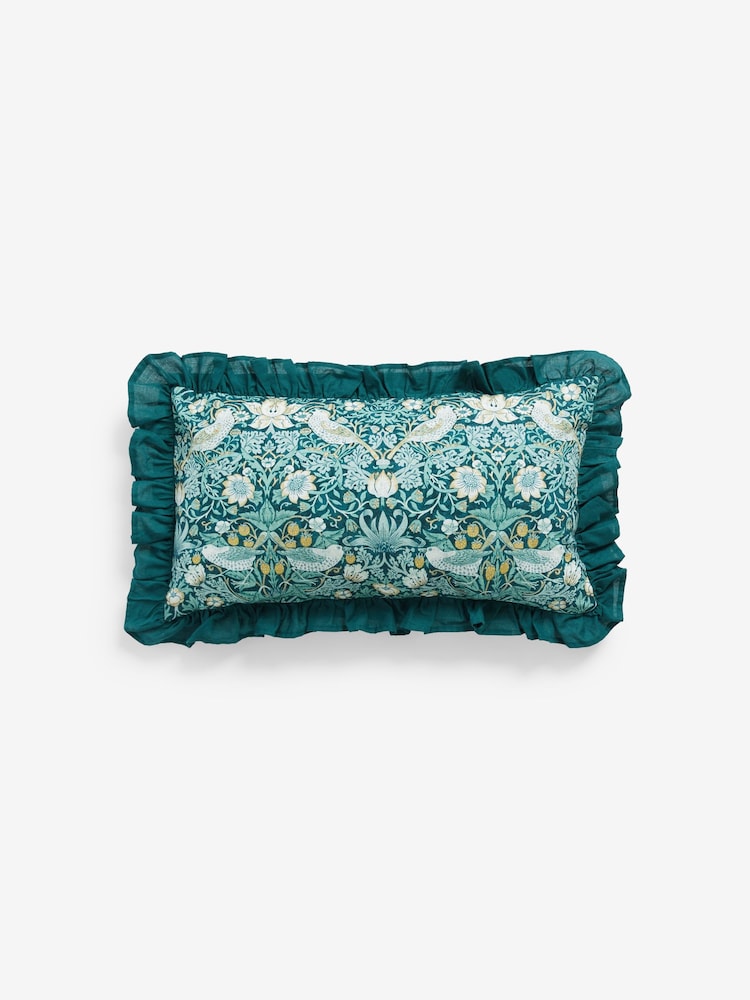 Clarke & Clarke Teal Blue 100% Cotton William Morris Strawberry Thief Ruffle Edge Cushion - Image 2 of 4