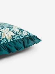 Clarke & Clarke Teal Blue 100% Cotton William Morris Strawberry Thief Ruffle Edge Cushion - Image 4 of 4