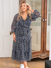 Pour Moi Black Ditsy Print Chiffon Frill Midaxi Dress - Image 1 of 5