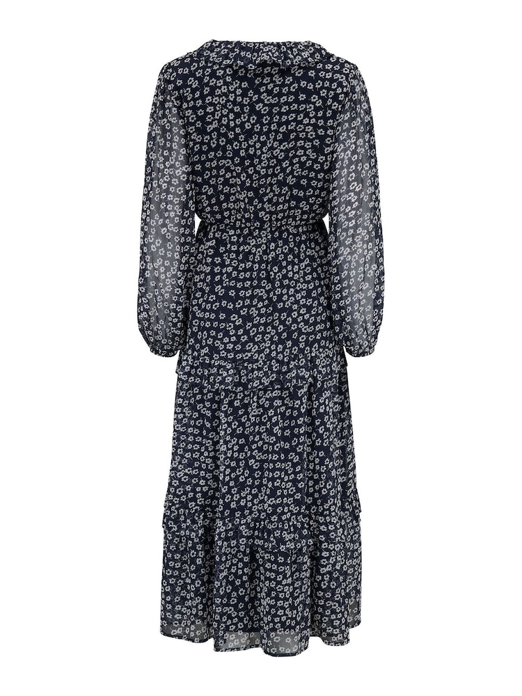 Pour Moi Black Ditsy Print Chiffon Frill Midaxi Dress - Image 5 of 5