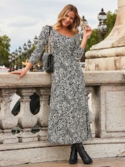 Sosandar Black Asymmetric Cut Out Detail Midi Dress - Image 3 of 5