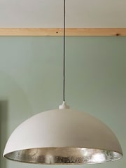Pacific Matt Cream & Silver Leaf Dome Ceiling Light Pendant - Image 1 of 5