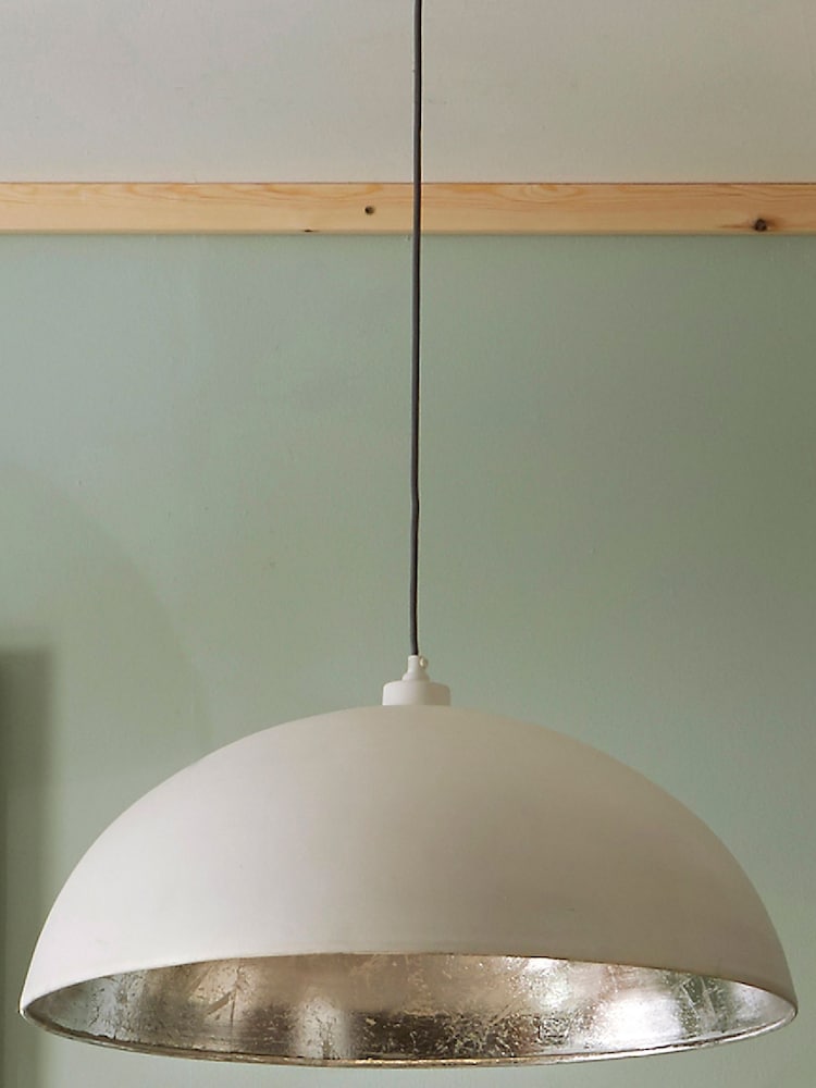 Pacific Matt Cream & Silver Leaf Dome Ceiling Light Pendant - Image 1 of 5