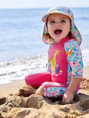 JoJo Maman Bébé Pink Safari UPF 50 Sun Protection Hat - Image 3 of 5