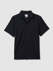 Reiss Navy Nitus Herringbone Cuban Collar Shirt - Image 2 of 4
