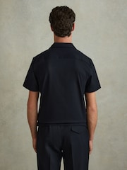 Reiss Navy Nitus Herringbone Cuban Collar Shirt - Image 3 of 4