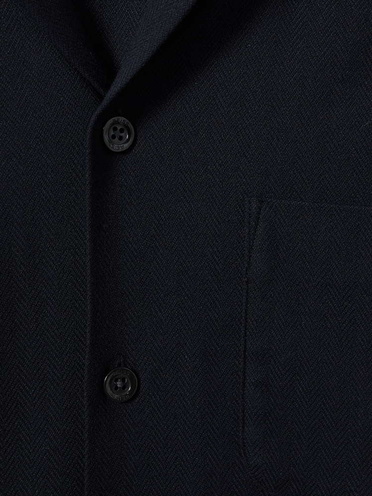 Reiss Navy Nitus Herringbone Cuban Collar Shirt - Image 4 of 4