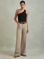 Reiss Light Camel Colorado Garment Dyed Wide Leg Trousers - Image 1 of 7