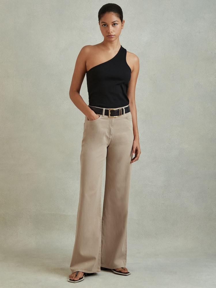 Reiss Light Camel Colorado Garment Dyed Wide Leg Trousers - Image 1 of 7