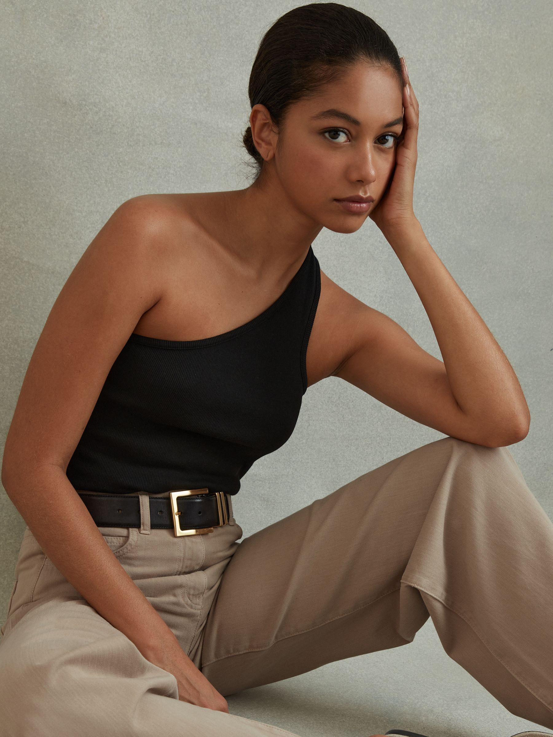 Buy Reiss Light Camel Colorado Garment Dyed Wide Leg Trousers from