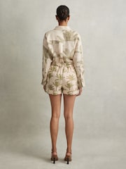 Reiss Neutral Cali Linen Tropical Print Shorts - Image 4 of 5