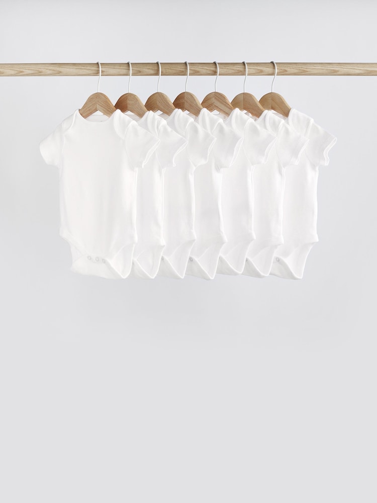White Essential 7 Pack Baby Short Sleeve Bodysuits - Image 1 of 8